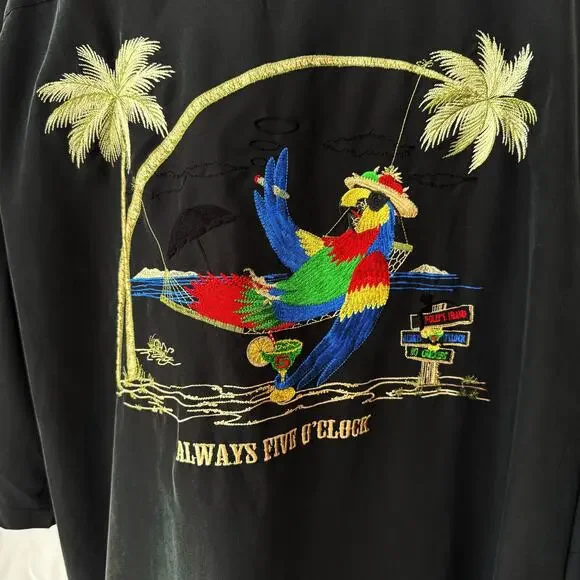 Bamboo Cay S/S Button Down Parrot Embroidered Always Five O'Clock Camp Shirt 4XL